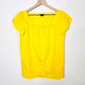 Theory Yellow Button Down Blouse Large